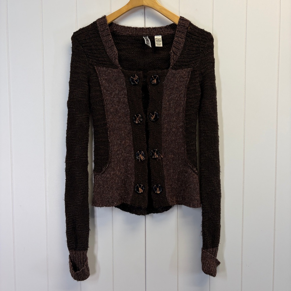 BKE Y2K Fairy Grunge Cardigan Sweater Women Size XS Earthy Boho Textured Cozy